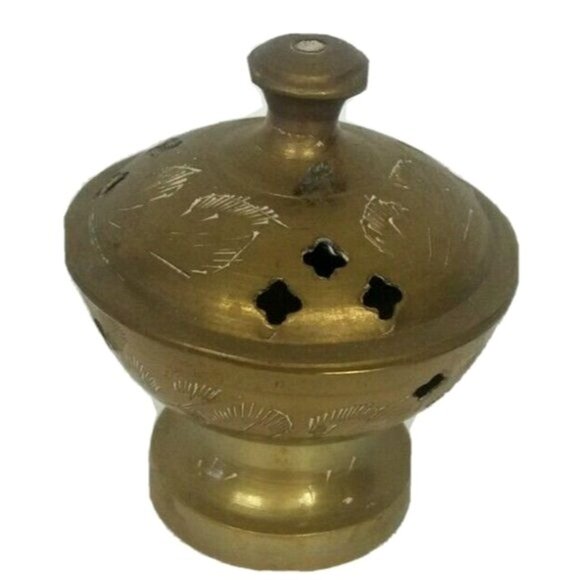 Vintage Mini Incense Holder Burner Brass Two Piece India 2" tall Meditation - Picture 1 of 5